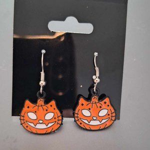Orange and White pumpkin cat earrings *Last One*